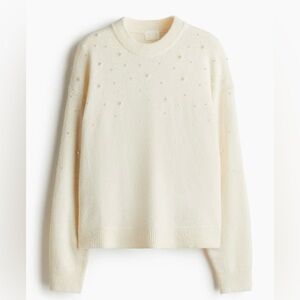 Beaded Pearl | Rich Ivory Sweater | Crew Neck | Long Sleeves | Soft | M | NWT